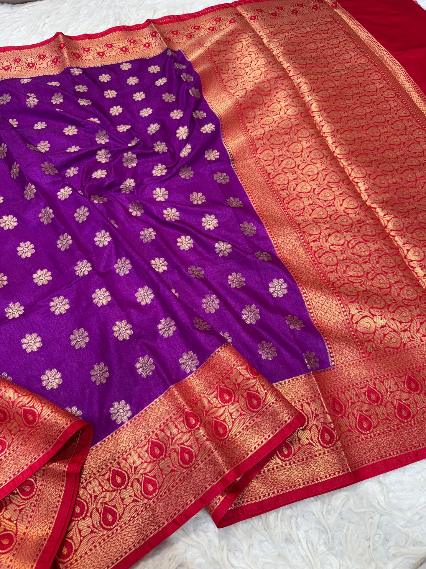 magenta & red shade  Dupion Silk premium Banarasi Saree