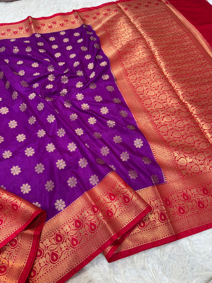 magenta & red shade  Dupion Silk premium Banarasi Saree