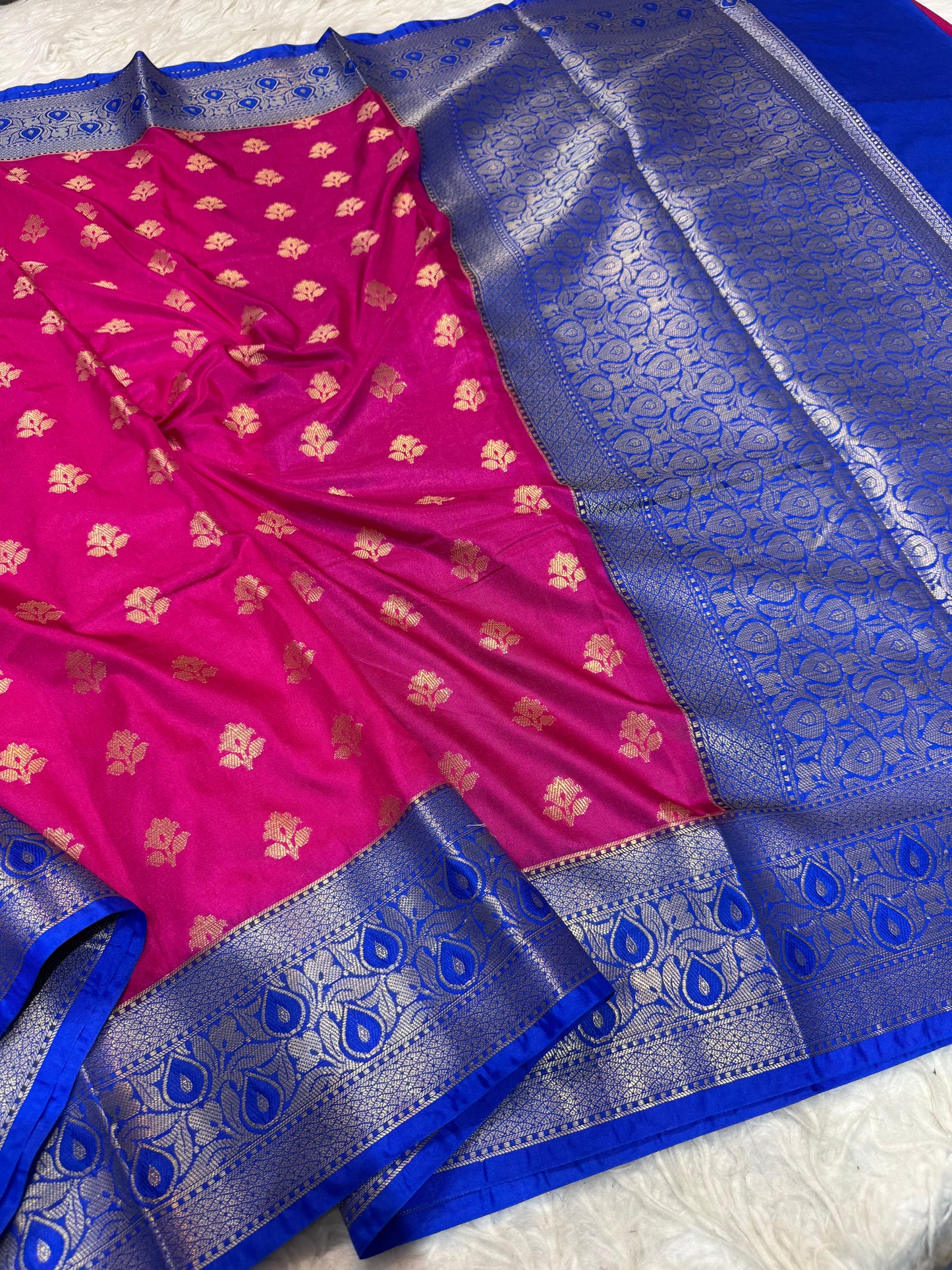 Royal pink royal blue shade Dupion Silk premium Banarasi Saree