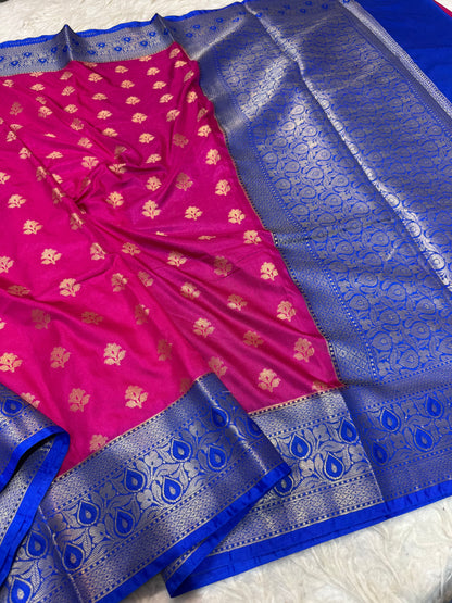 Royal pink royal blue shade Dupion Silk premium Banarasi Saree