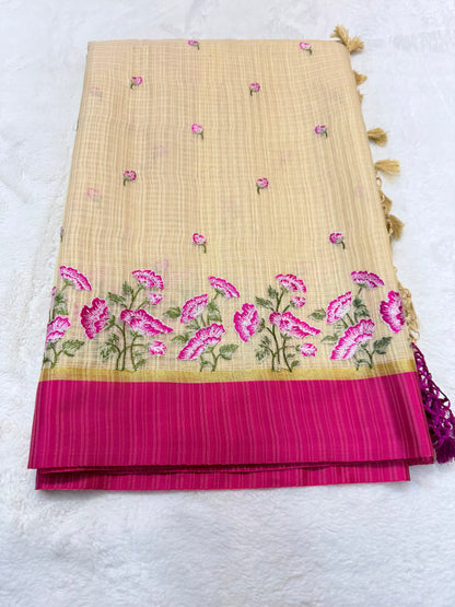 Beige royal pink shade kota embroidery Banarasi saree