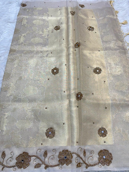 Off white  shade tissue kota designer handwork premium Banarasi saree