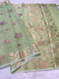 Pista green shade organza designer  embroidery premium Banarasi saree