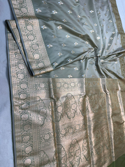 Gray shade satan katan premium Banarasi silk Saree