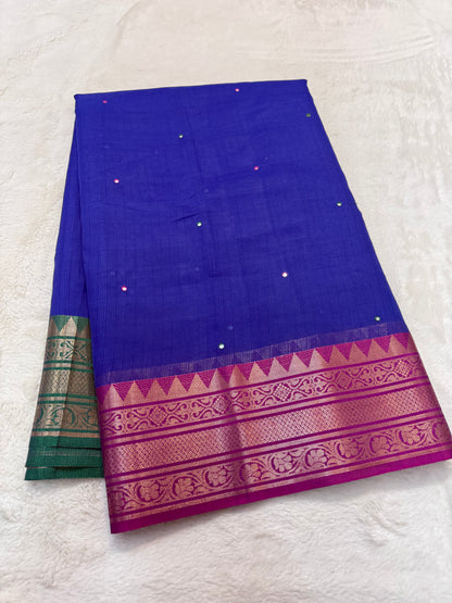 Royal blue royal pink bottle green shade kota mirror work premium Banarasi saree