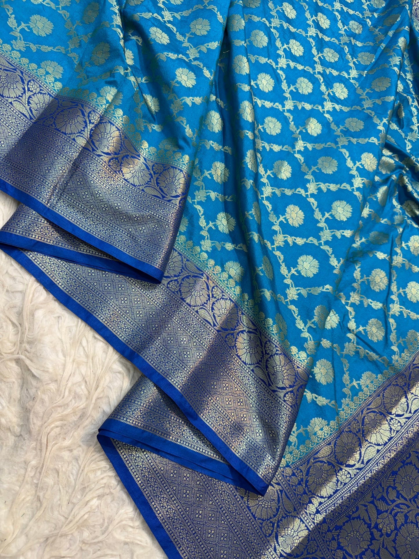 Powder blue royal blue shade  Dupion Silk premium Banarasi Saree