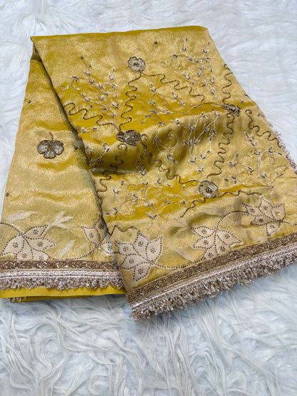 Tissue Aari Work Banarasi silk saree