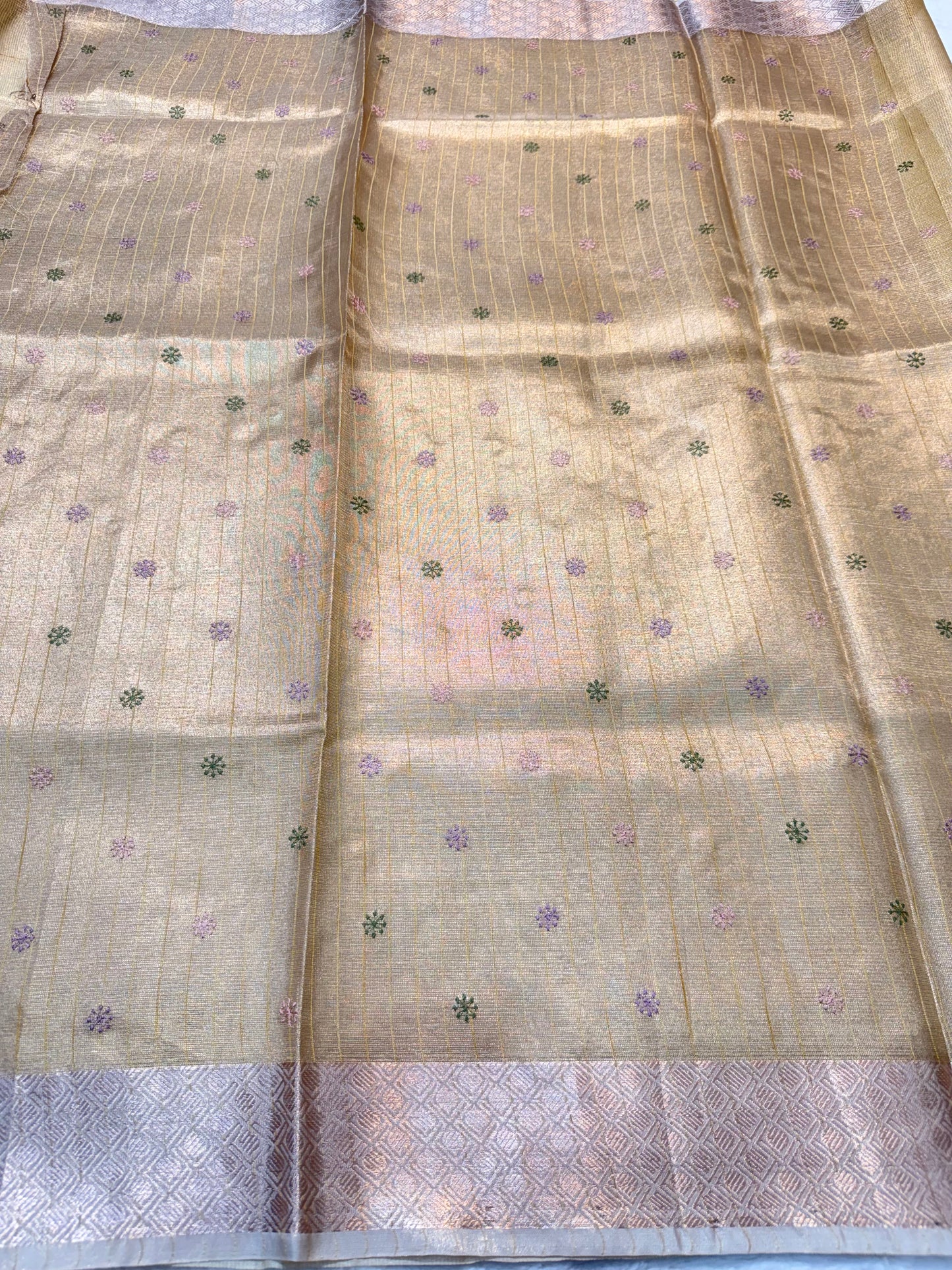 Peach shade kota tissue kota designer embroidery handwork premium Banarasi saree