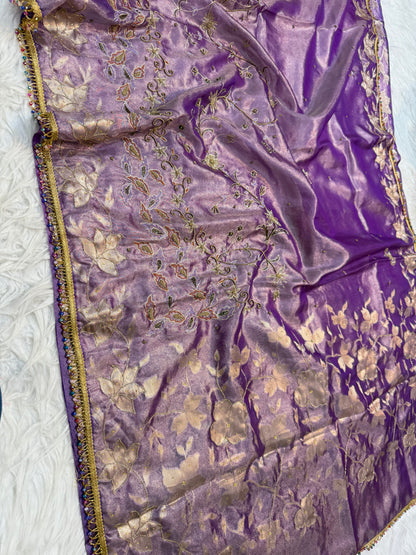 Magenta shade tissue ari & zardosi work designer premium Banarasi saree