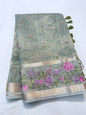 Pista green shade tissue linen designer embroidery Banarasi saree