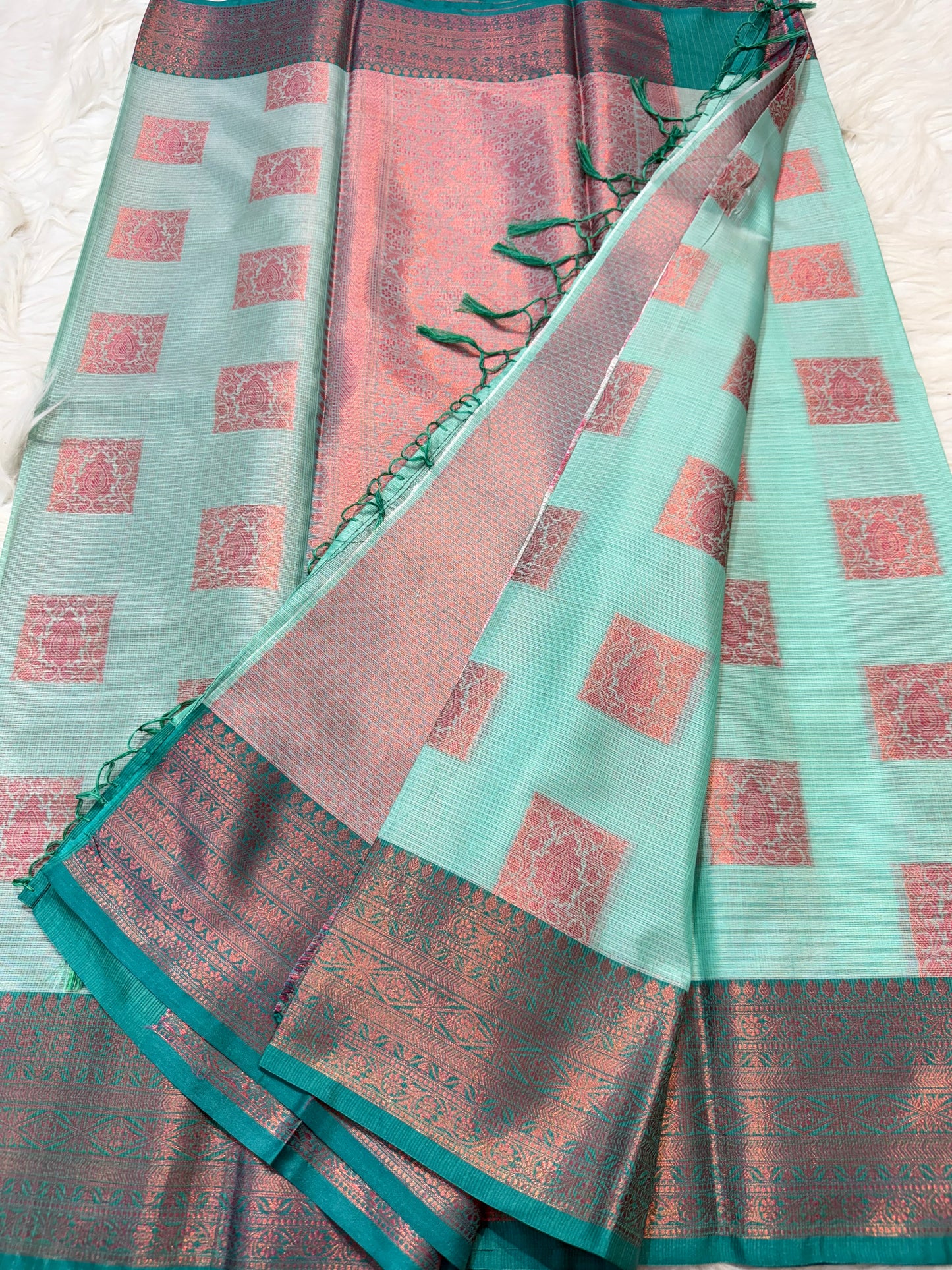 Sea green shade kota silk premium Banarasi saree