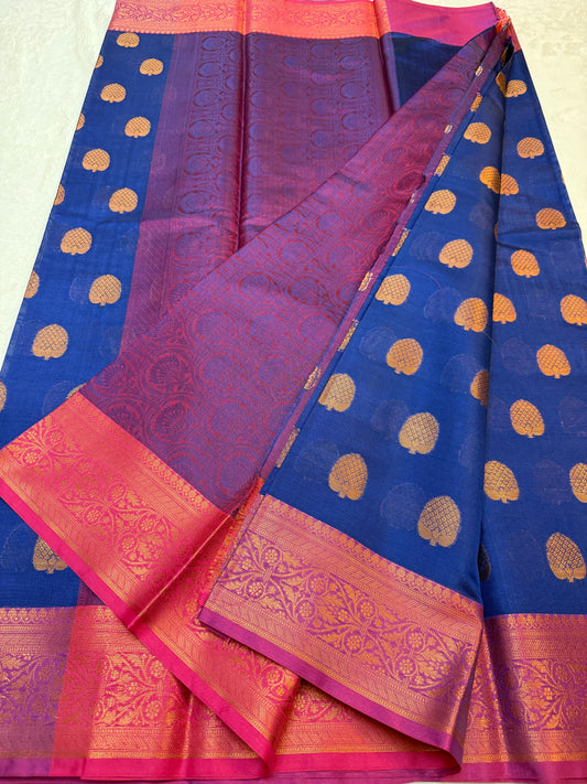 Blue royal pink premium soft silk Banarasi saree