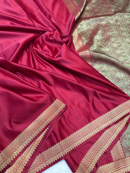 Maroon shade mashru silk premium Banarasi silk Saree