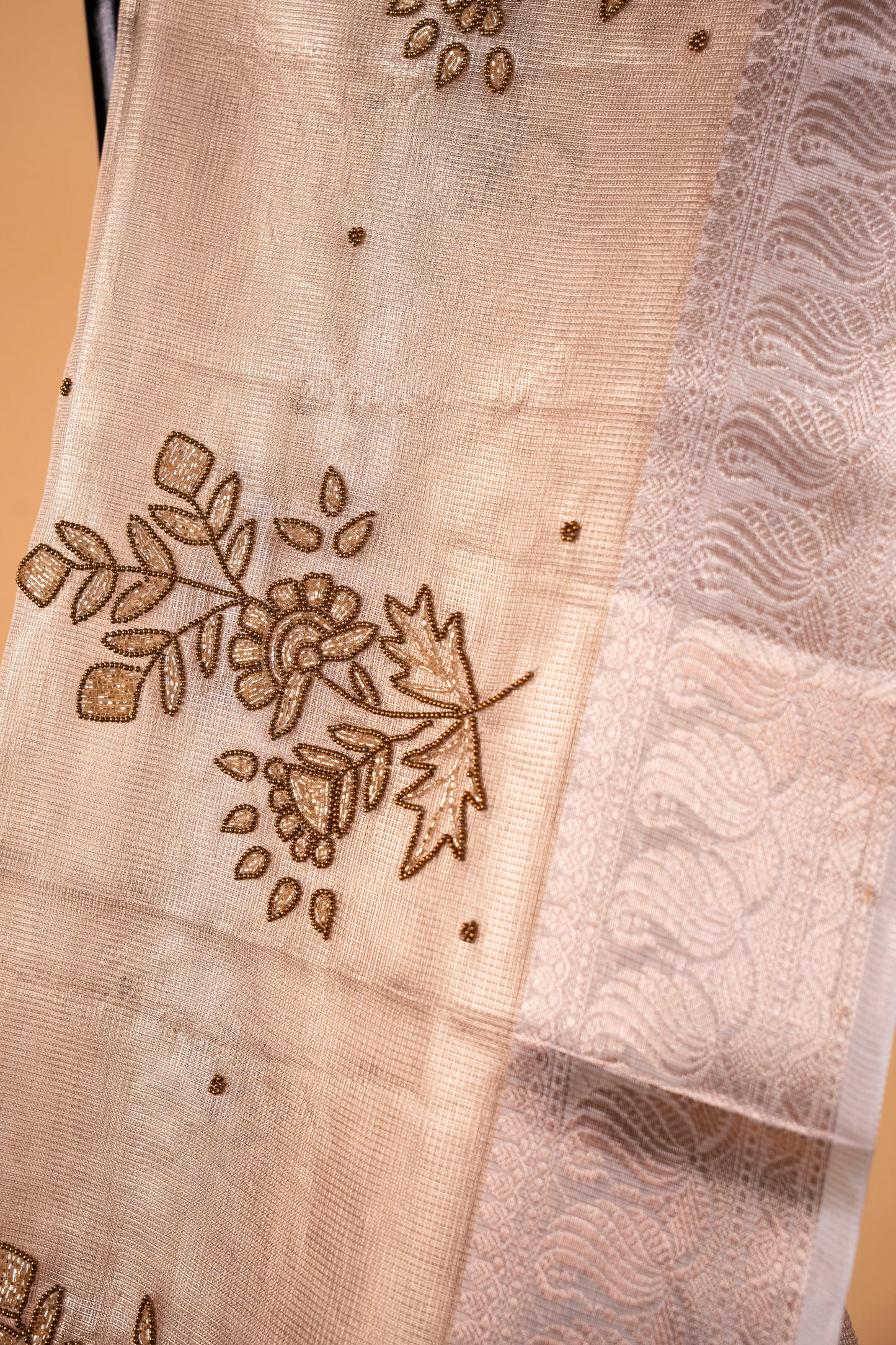 Beige shade tissue designer hand work Banarasi saree