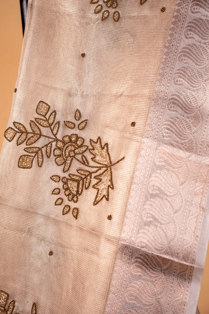 Beige shade tissue designer hand work Banarasi saree