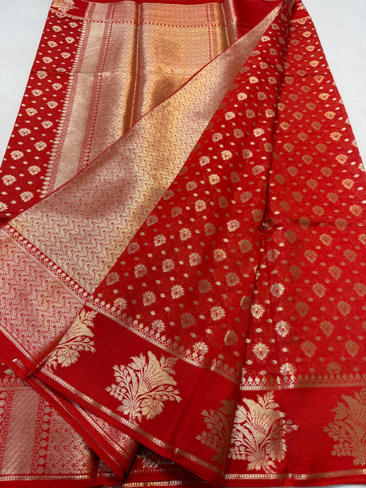 Red shade Raw mango soft silk banarasi saree