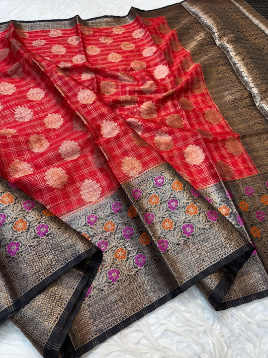 Red black warm silk premium Banarasi saree
