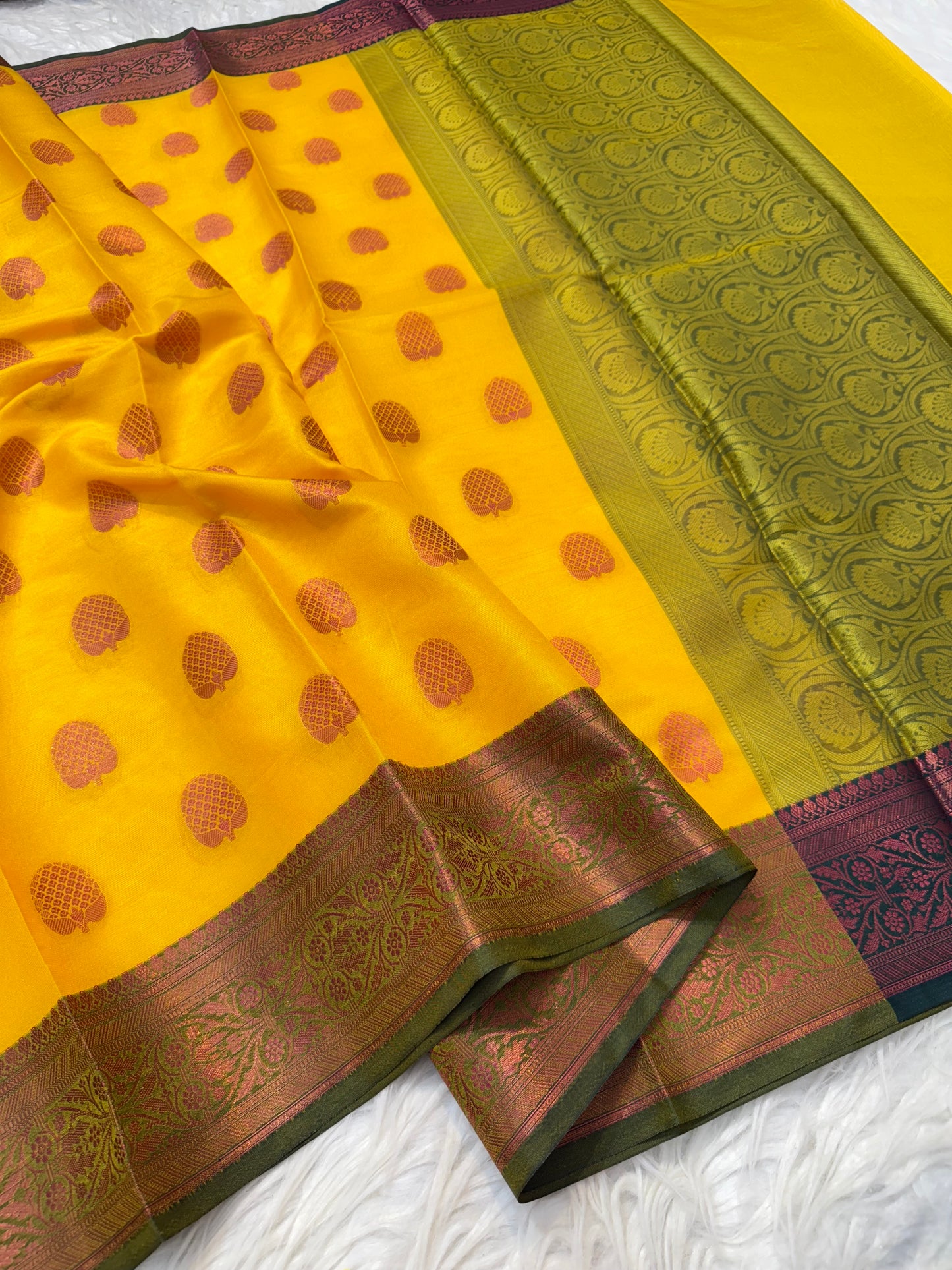 Yellow mehendi premium soft silk Banarasi saree