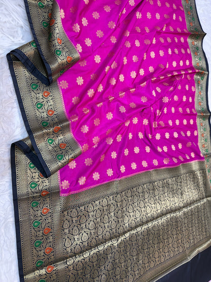 Royal pink & black shade  Dupion Silk premium Banarasi Saree