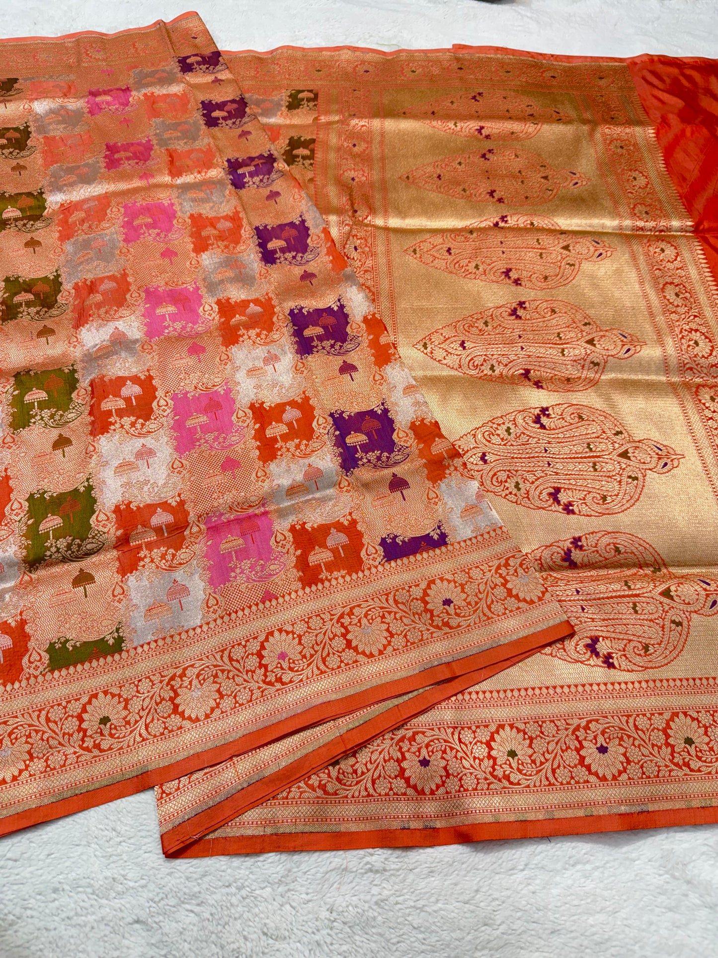 multicolore shade pure katan rangkat premium Banarasi silk saree