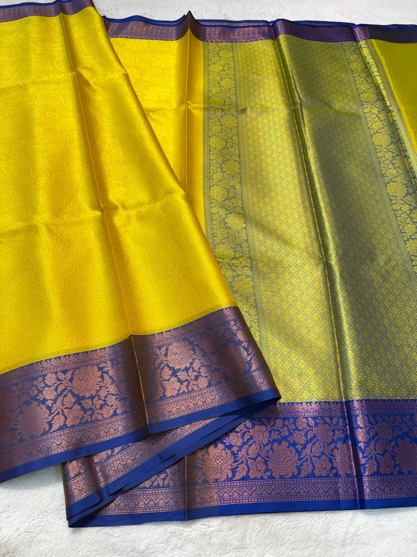 Gold blue shade kora silk premium Banarasi saree