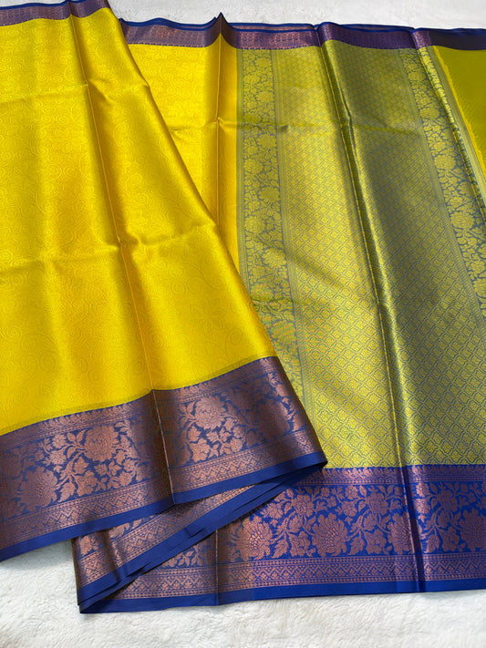 Gold blue shade kora silk premium Banarasi saree