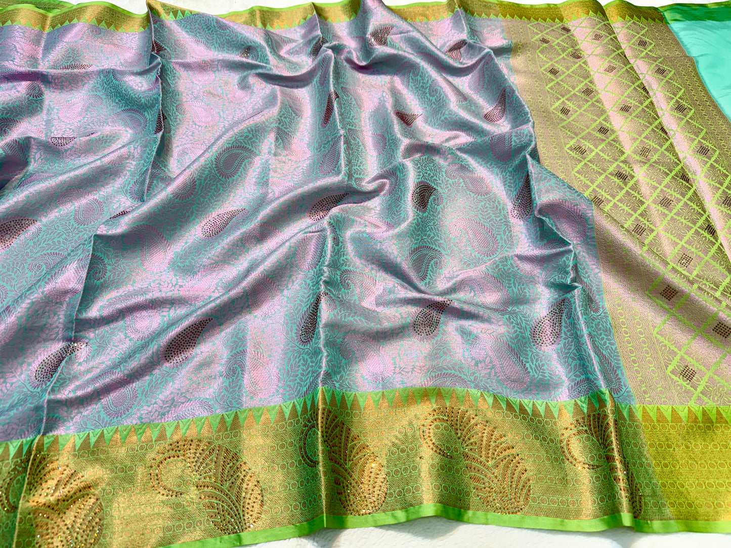 Multicolour shade zari brocade swarovski work Banarasi saree