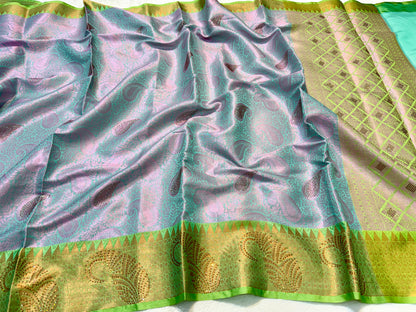 Multicolour shade zari brocade swarovski work Banarasi saree