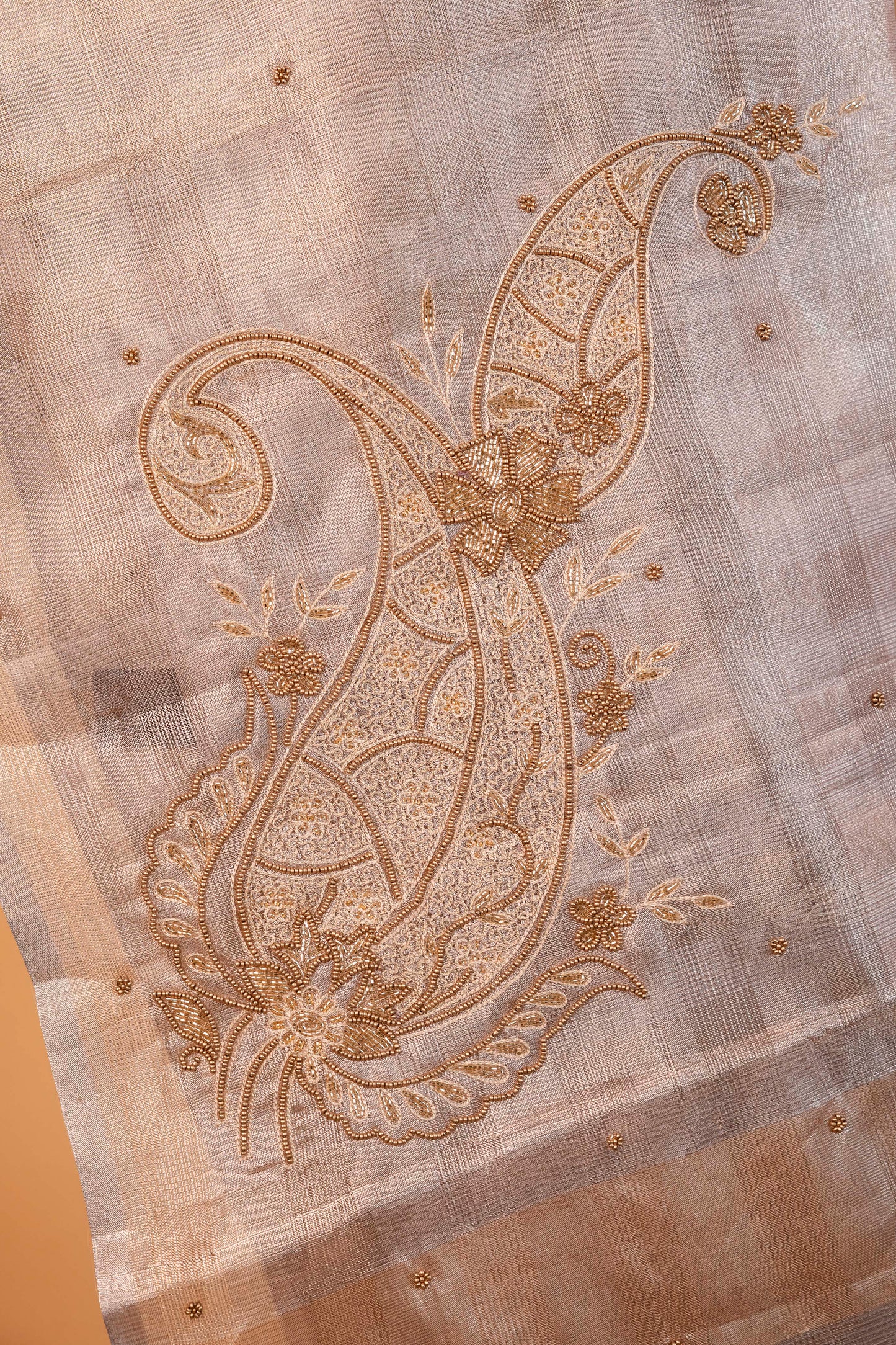Beige shade tissue kota designer hand work Banarasi saree