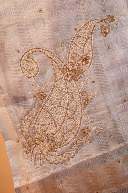Beige shade tissue kota designer hand work Banarasi saree