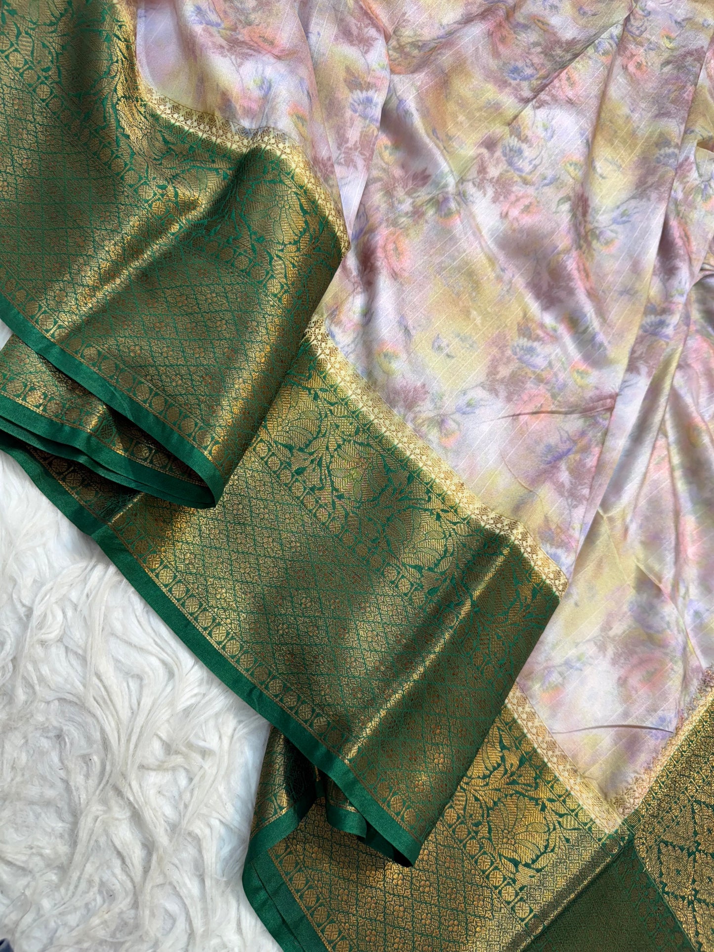 multicolour Dupion silk digital print Banarasi saree