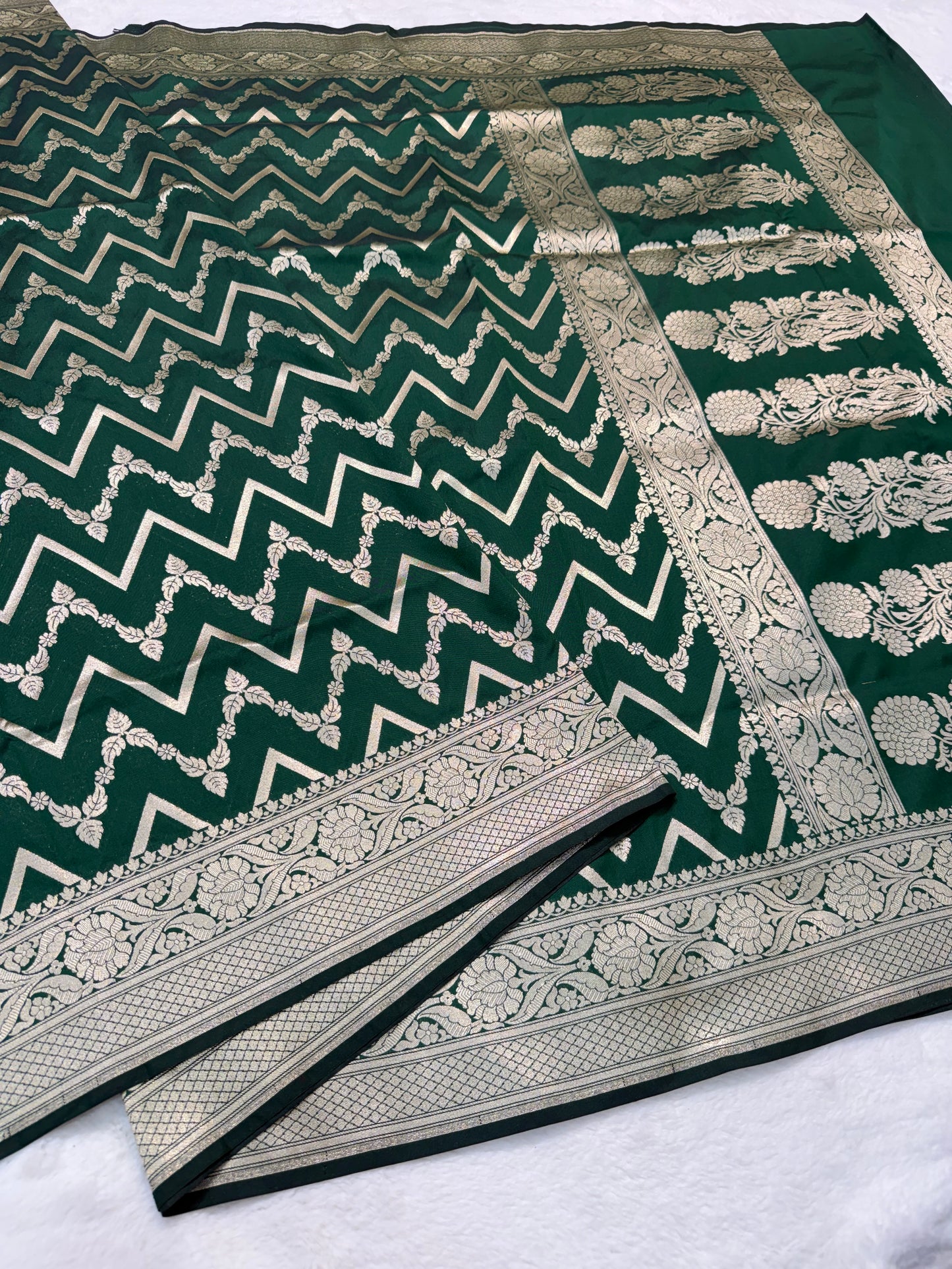 Bottle green shade katan Banarasi silk Saree