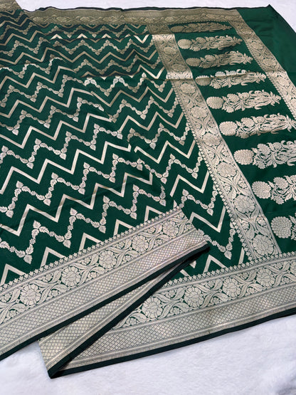 Bottle green shade katan Banarasi silk Saree