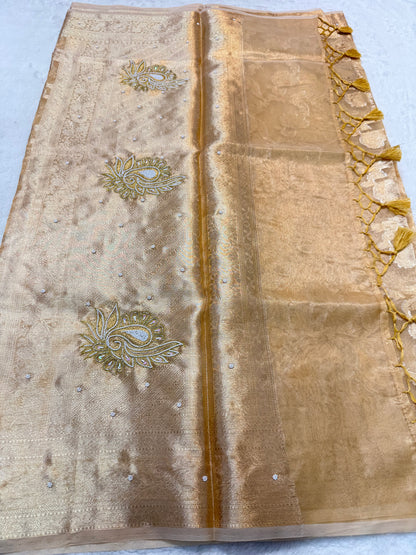 Gold shade tissue kota designer handwork premium Banarasi saree