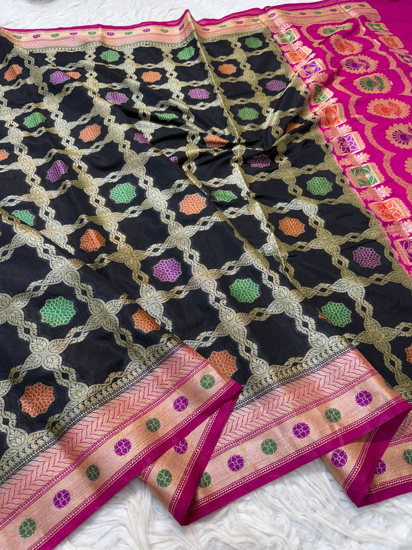 Multicolour shade soft dupion silk Banarasi saree