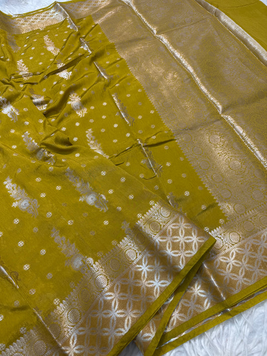 Antique gold shade Raw mango soft silk banarasi saree