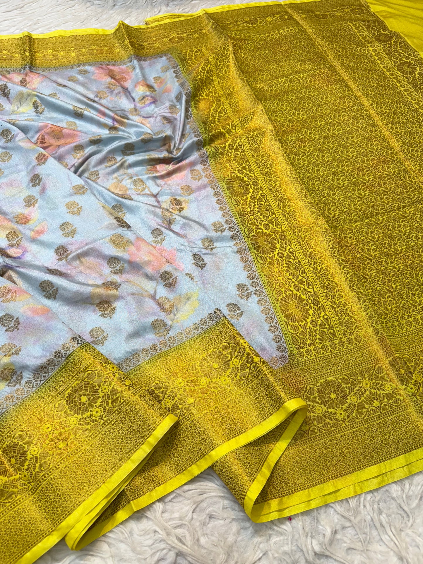 multicolour Dupion silk digital print Banarasi saree