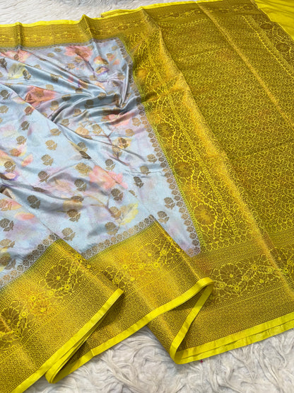 multicolour Dupion silk digital print Banarasi saree