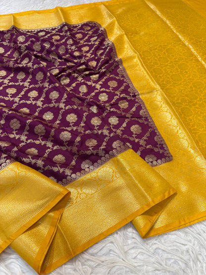 Magenta mango shade  Dupion Silk premium Banarasi Saree