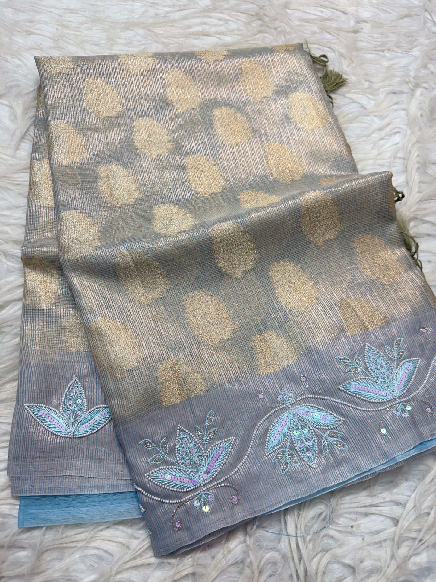 Silver shade tissue kota zardosi work Banarasi saree