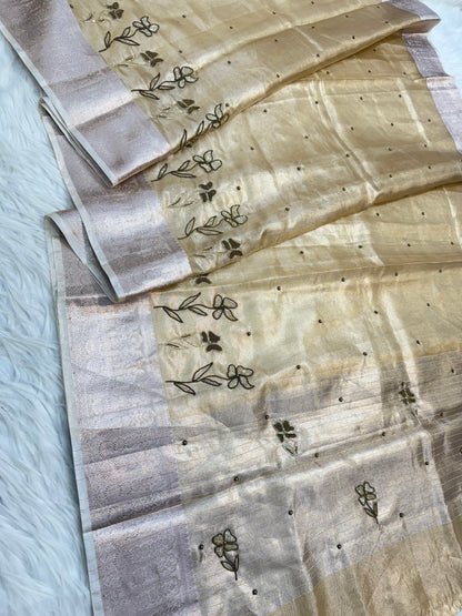 Gold shade tissue kota designer handwork premium Banarasi saree