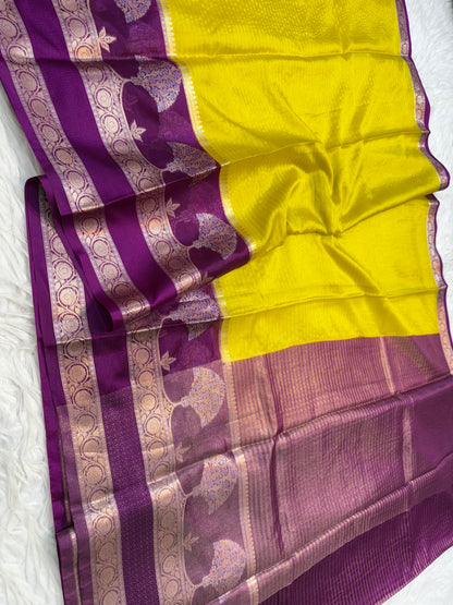 Yellow Magenta  shade warm silk premium Banarasi saree