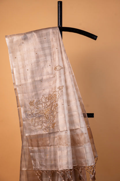 Beige shade tissue kota designer hand work Banarasi saree