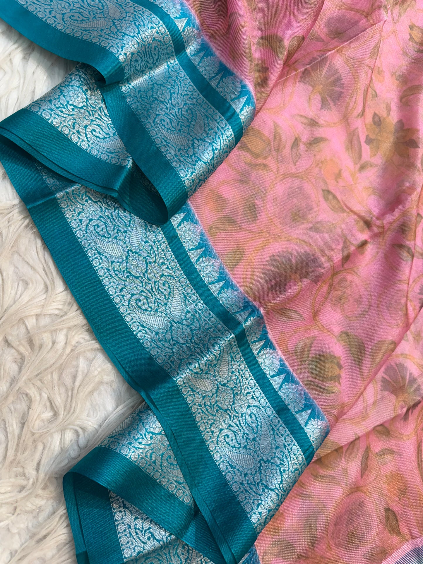 Multi colore warm silk digital print Banarasi saree