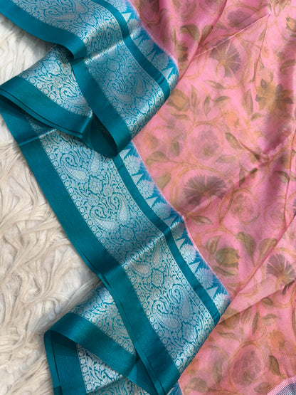 Multi colore warm silk digital print Banarasi saree