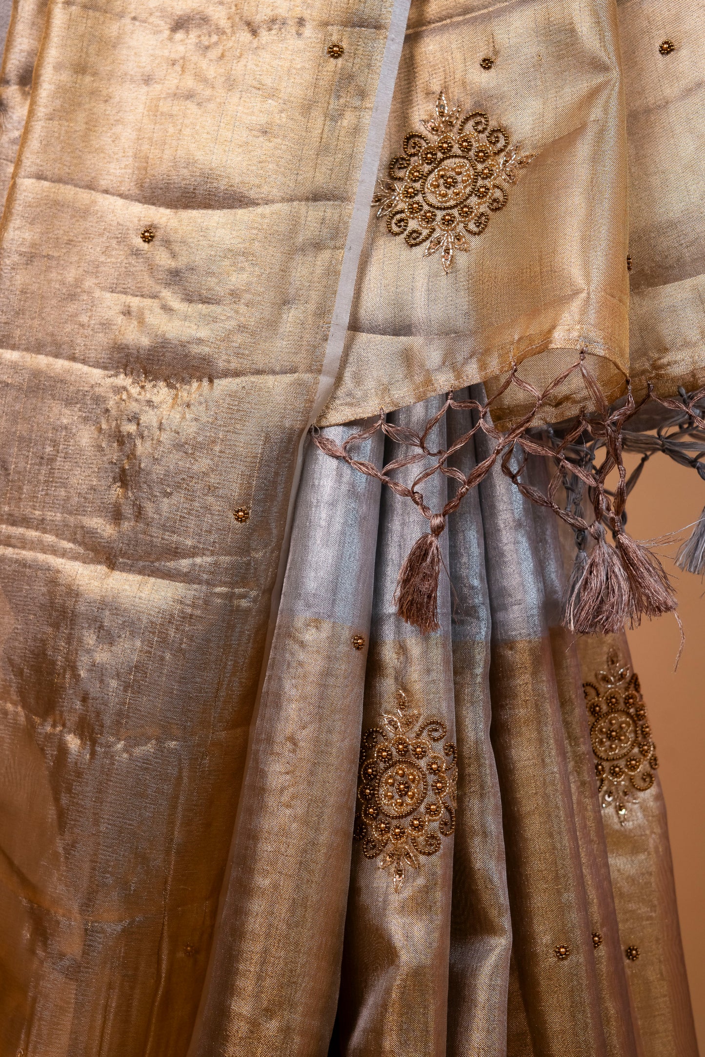 Gold silver tissue half half  tissue designer hand work Banarasi saree