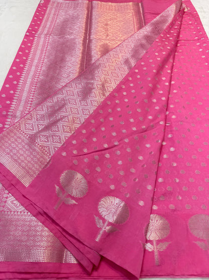 Royal pink shade raw mango  premium Banarasi saree