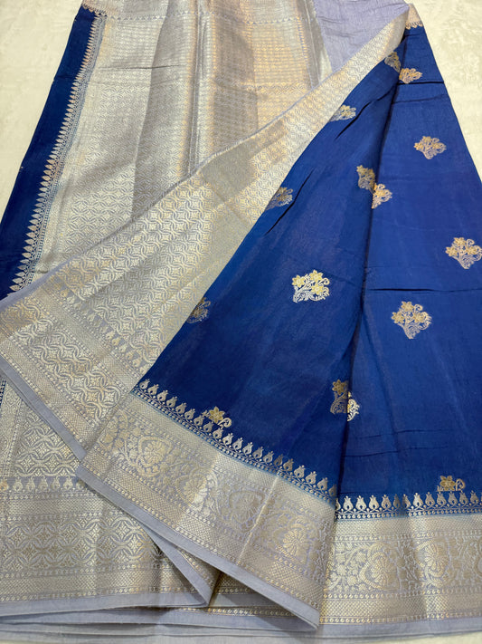 Royal blue & silver shade raw mango premium Banarasi saree
