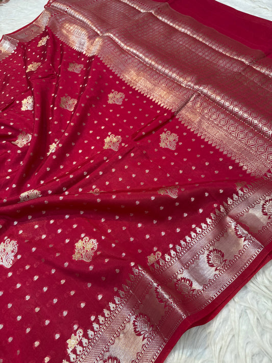 Maroon shade  Raw mango soft silk banarasi saree