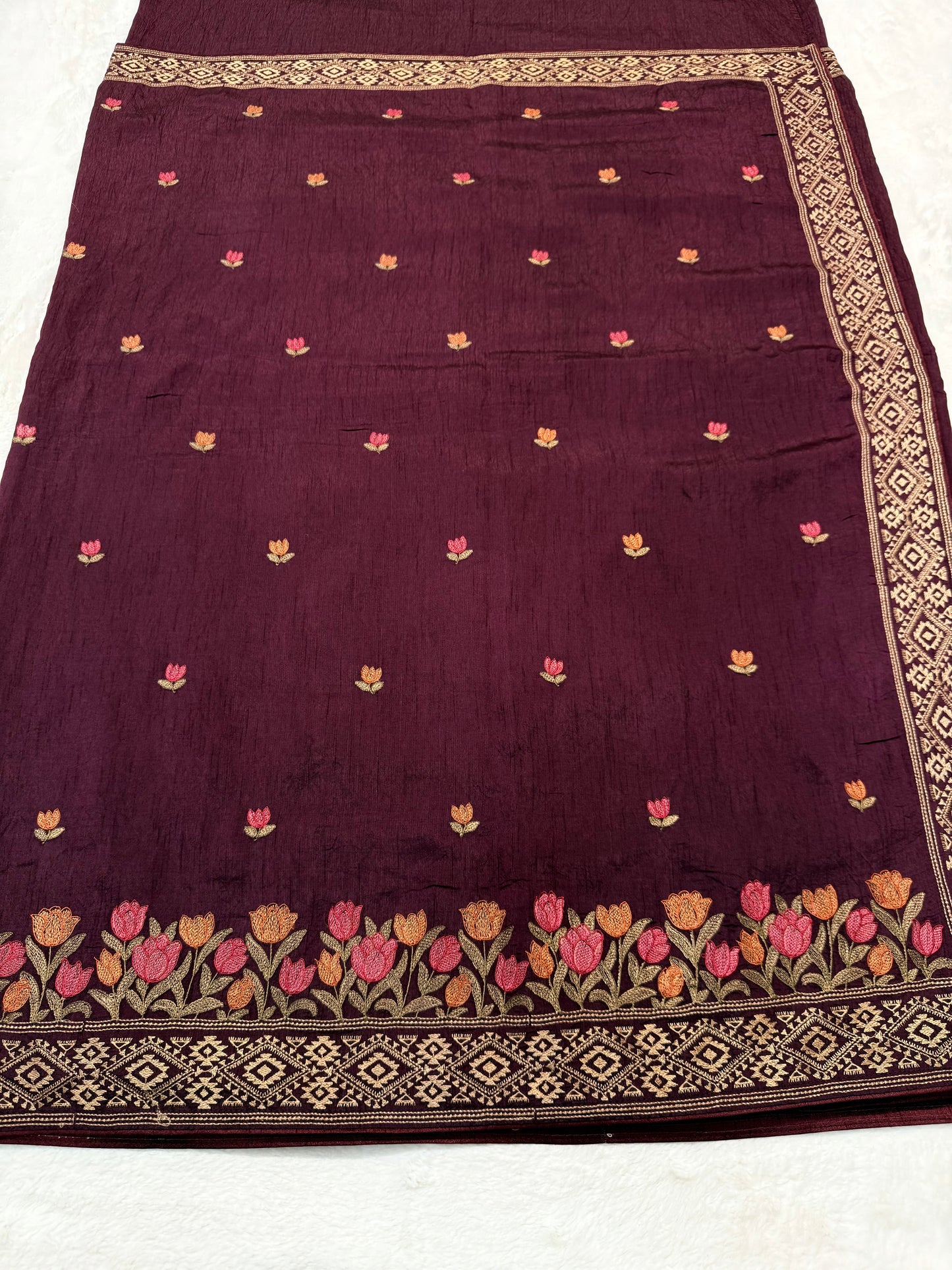 Wine shade viscose embroidery premium designer saree